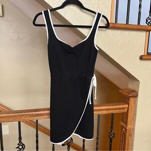 Lulus Adorable Decision black sleeveless faux-wrap mini dress white trim Small